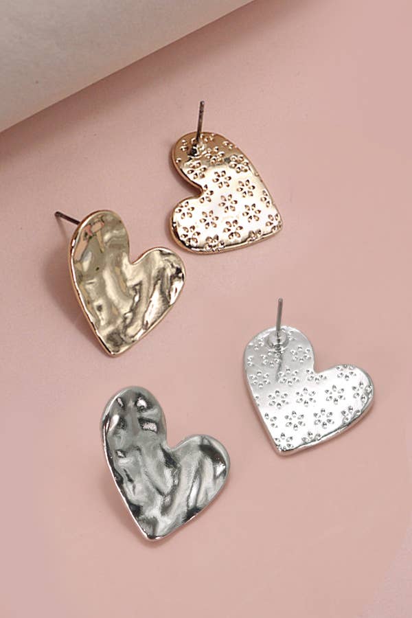 HAMMERED HEART STUD EARRINGS