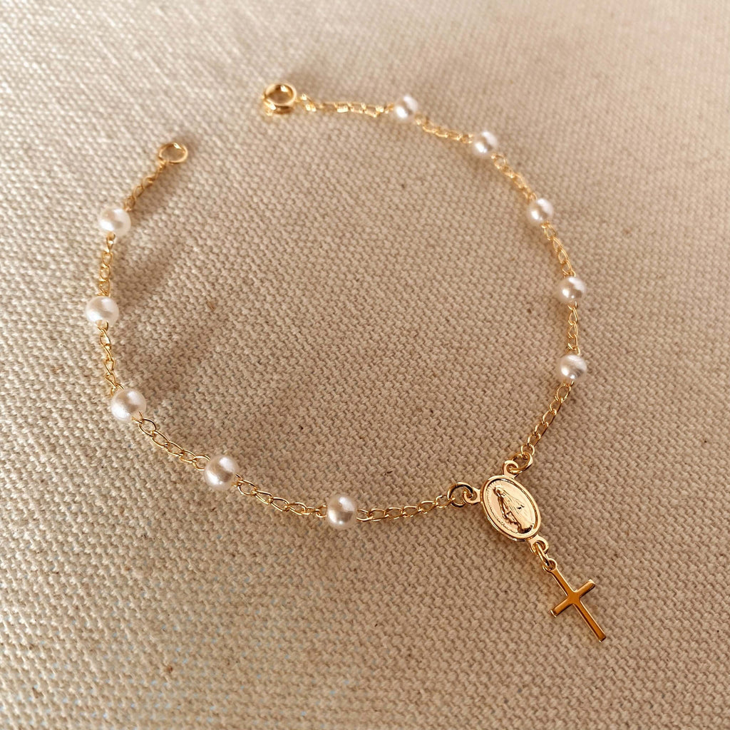 18k Gold Filled Pearl Rosary Bracelet